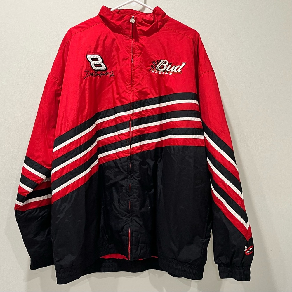 Dale Earnhardt Jr NASCAR Bud Chase Authentics Red Striped Zip Up Jacket Size 2X